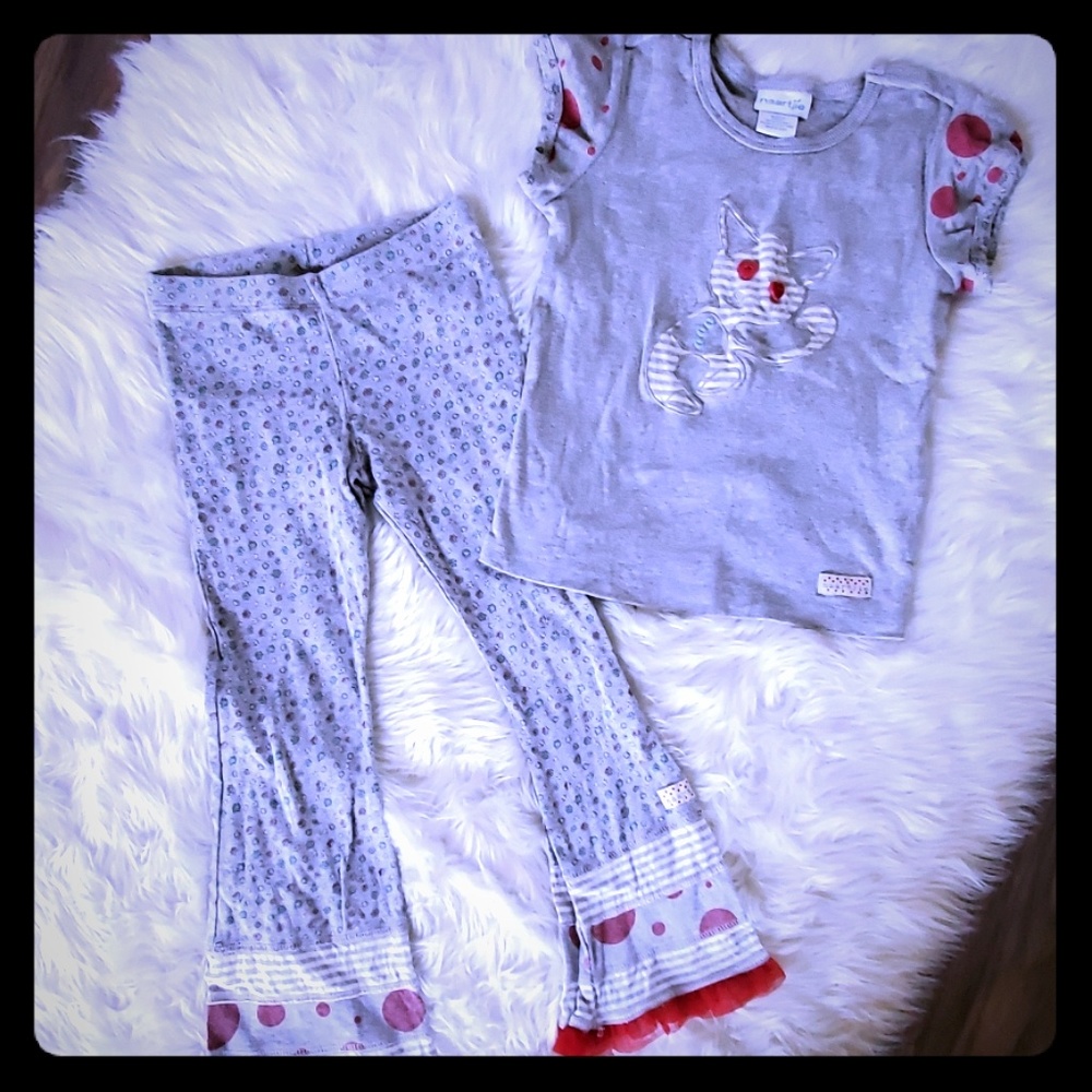 Naartjie 5-6 grey red kitty set outfit ruffle bell
